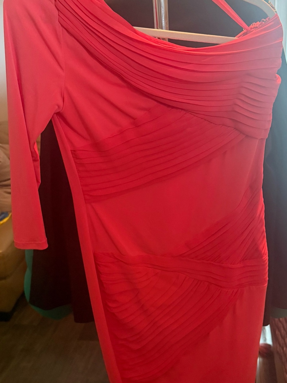 Gianni Bini tea rose (pink/orange) One-Shoulder Pleated Bodycon Mini Dress